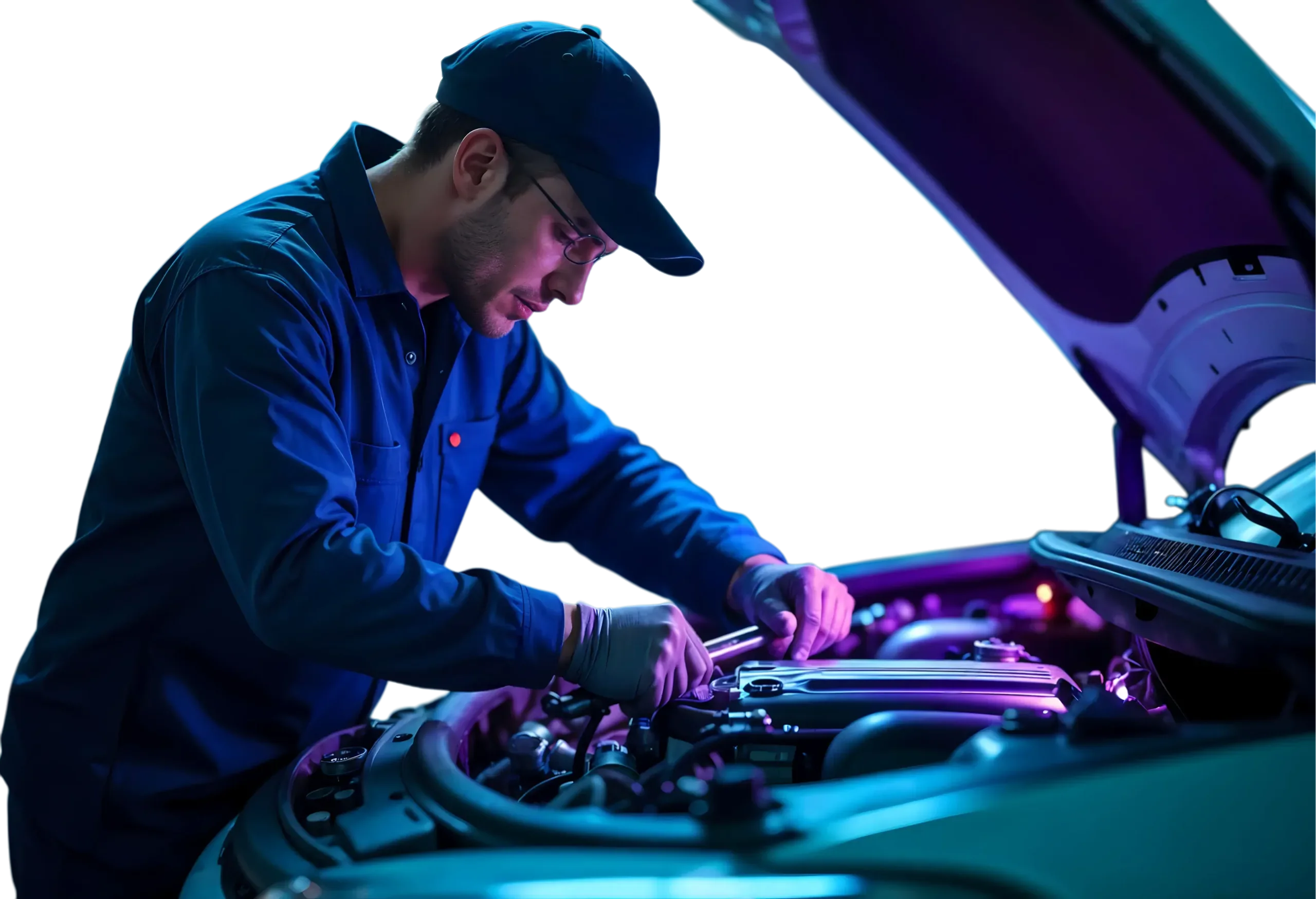 Mécanicien automobile au travail sur un moteur