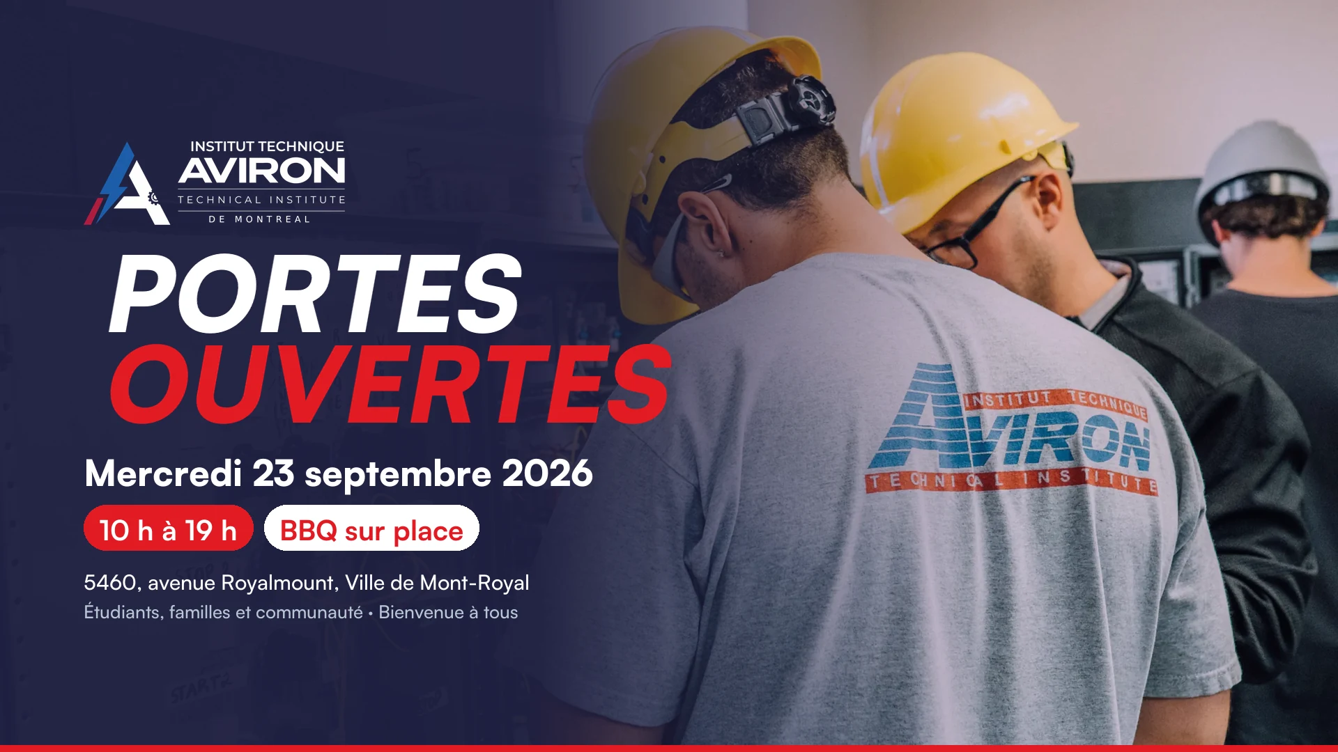 Portes ouvertes de l'Institut Technique Aviron — mercredi 23 septembre 2026, de 10 h à 19 h, BBQ sur place, 5460, avenue Royalmount, Ville de Mont-Royal